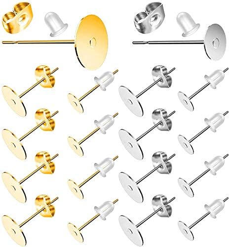 Mix Earring Posts Stainless Steel, Hypoallergenic Flat Pad Earring Studs