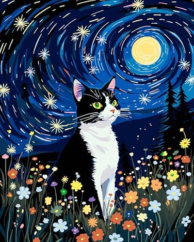 ZTOTZ Paint by Numbers Kit for Adults Cats, Paint by Number Animals,Black cat Paint-by-Number Kits for Adult Gift Home Decor(Black cat 16x20in)