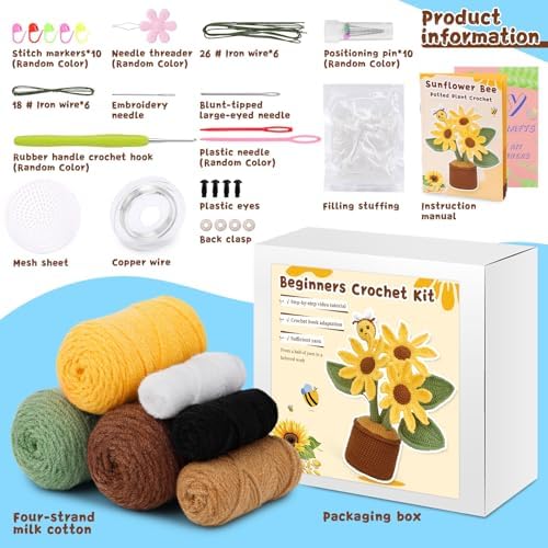 LUNARM Crochet Kits, Crochet Kit for Beginners Adults Sunflower
