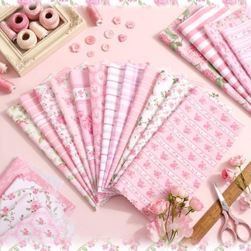 HunnmingRe 20 Pcs 10''x10'' Pink Hydrangea Quilting Fabric Squares