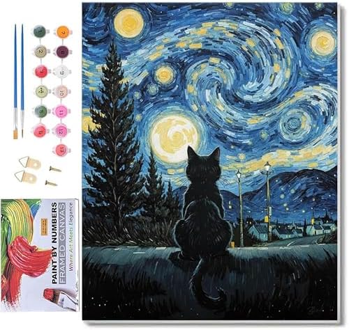 ldazao Cat Framed Paint by Numbers Kit for Adults, Cats Adult Paint by Number Artist Kits for Beginner DIY Easy Cat Oil Art Painting Kits Home Room Wall Decor Gift 9.5x12 Inch