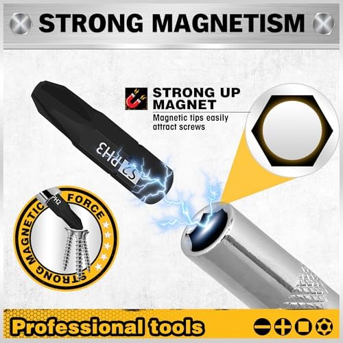 26-Piece Magnetic Security Torx Screwdriver Bit Set - 1/4 inch Magnetic Bit Driver, T5-T40, Ergonomic Cushion Grip 95mm & 210mm Handles, Torx, Square, Phillips, Slotted Bits