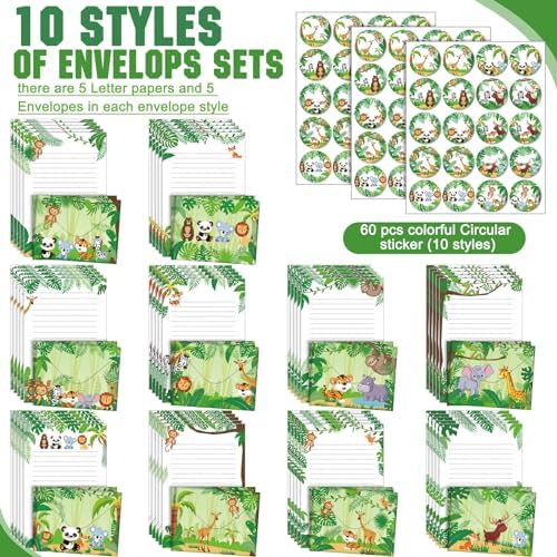 TaoBary 160 Pcs Safari Animal Stationery Paper and Envelopes Set