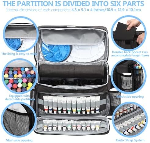 Acrylic Paint and Brush Set Organizer Bag - Carrying Case Compatible with Apple Barrel, Shuttle Art, Caliart Art Supplies - Includes Detachable Paint Brush Holder - for Home/Travel/Outdoor (Pro Black)