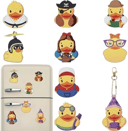 Bulerrylulu 9 Pcs Duck Diamond Painting Magnets Kits Fridge Magnet Stickers Diamond Art Painting Keychains Gem Painting kit for Beginners Adults DIY Art Craft Gifts Home Decors