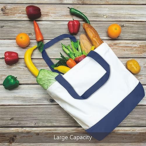 TOPDesign 3-Pack Super Strong Large 12oz Cotton Canvas Tote Bags, Reusable Grocery Shopping Cloth Bags, Fashionable Two-Tone Totes for Crafts, DIY Your Creative Designs