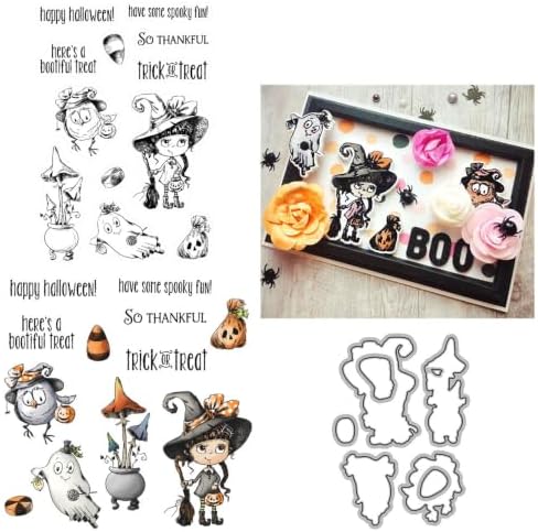 Witch Ghost Halloween Clear Stamps and Die Cuts Sets for DIY Card Making