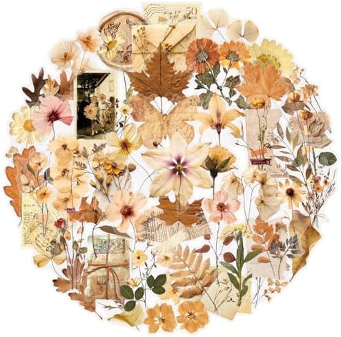 50PCS Transparent Flora Scrapbook Stickers, Vintage Aesthetic Flowers Sticker for Scrapbooks Travel Journal, Vinyl Waterproof for Water Bottles Laptop Phone Scrapbook Supplies DIY Crafts(Flower-A)