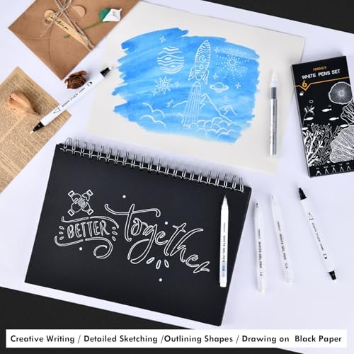HNIHUY White Ink Pens, White Gel Pens, Brush Tip Acrylic Markers
