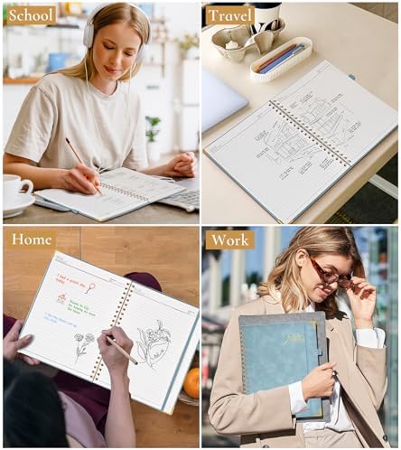 Hardcover Spiral Notebook Journal 8.5” x 11”, A4 Large Leather Notebooks for Women Men, Lined College Ruled Notebook, 100 GSM Paper, Spiral Bound Journals for Work School Note Taking Business, Blue