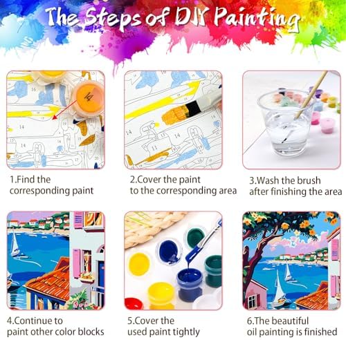 ZTOTZ Paint by Numbers kit for Adults Village, Paint by Number Canvas with Pink Flower, Italy Paint by Color for Adults for Christams Home Decor (16x20inch)
