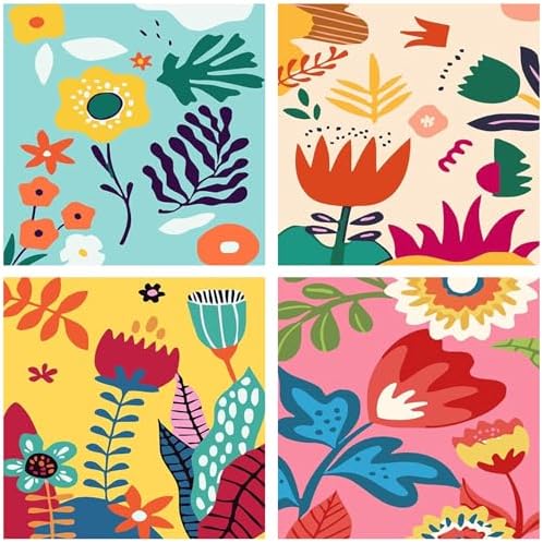 Benjenes 4 Pack Small Diamond Art Kit for Adults – Flowers Design