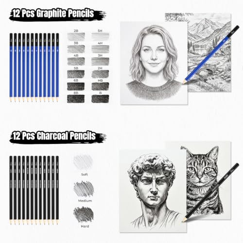 176PCS Art Supplies, Drawing Kit with 3-Color 100 Sheets Sketch Book