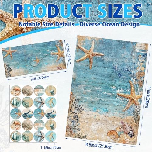 TaoBary 160 Pcs Ocean Stationery Paper and Envelopes Set, 8.5 x 11''