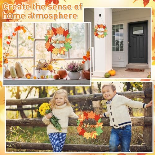 Unfinished Fall Wreaths Wood Crafts to Paint Set of 3, 11" Bulk Fall Leaves Wreath Ornaments for Painting, Unfinished Wood Cutouts DIY Ornaments for Front Door with Ropes (Maple)