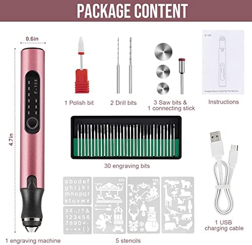 Electric Engraving Pen with 37 Bits, USB Rechargeable Cordless Engraving Machine, Portable DIY Rotary Engraver for Jewelry Wood Glass Stone Carving (Rose red)