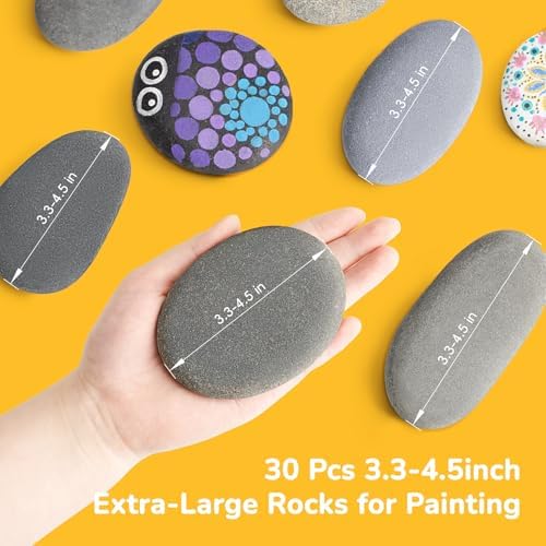 Simetufy 30Pcs Large Rocks for Painting 3.3-4.5Inch Natural River Stones (Pack of 2)