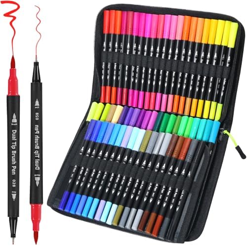 Piochoo Dual Brush Markers,60 Colors Markers for Adult Coloring Books