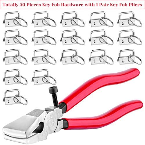 Key Fob Hardware Set, Shynek 50PCS Lanyard Key Fob Hardware 1 Inch with Key Fob Pliers Tool for Keychain and Wristlet Clamp Hardware Supplies