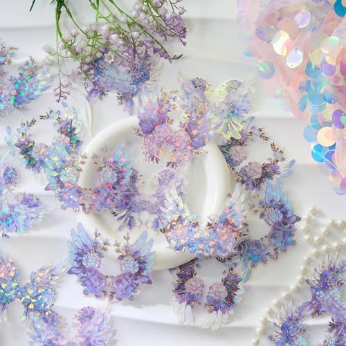 40Pcs Large Gilt Flower Wings Stickers for Scrapbooking,Self-Adhesive Floral WingsStickers Scrapbook Supplies Journaling Stickers for Water Bottle Adult Card Making Letters DIY Cards Decoration
