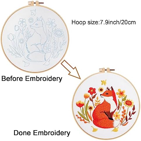 Louise Maelys Autumn Fox Embroidery Kit for Beginners Floral Craft