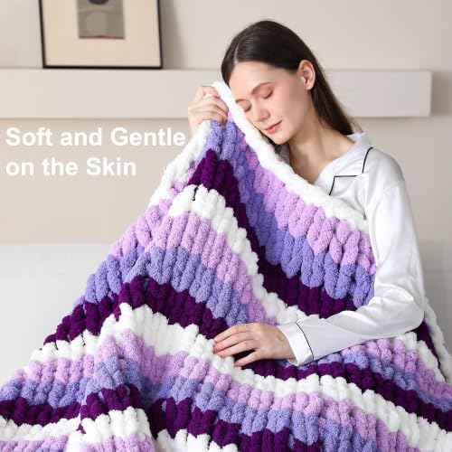 Chunky Yarn for Hand Knitting, #10 Chunky Blanket Chenille Yarn, Large Bulky Thick Jumbo Yarn, Super Chunky Knit Yarn for Crocheting, 8 Skein(8 oz 22 yds Each Skein), Lavender Fog