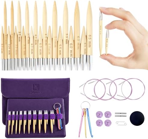 Yarniss 10 Size Shortie Circular Knitting Needles Set with Cable 3.25~6.5mm