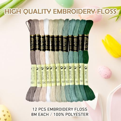 Premium Rainbow Color Embroidery Floss - Cross Stitch Threads - Friendship Bracelets Floss - Crafts Floss - 12 Skeins Per Pack Embroidery Floss,Earth Tone Brown-Green