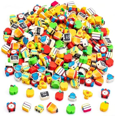 200 Pcs Back to School Polymer Clay Beads, Jewelry Making Teacher Beads