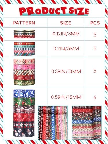 Outus 21 Rolls Christmas Gold Foil Holiday Washi Tape Decorative, Classic