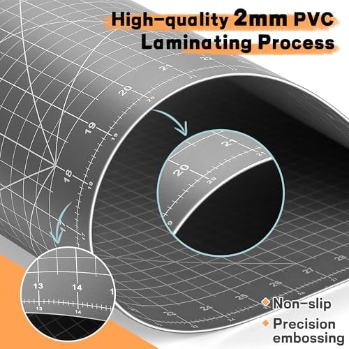 Large Self Healing Sewing Mat 24"x36", A1 Rotary Mat for Quilting & Sewing, Double-Sided, 5-Ply Non-slip Rotary Cutting Board with Grids for Crafts Fabric Leather Cutting on Workbench, Anthracite Gray