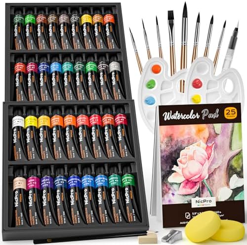 Nicpro 36 Colors Watercolor Paint Set (12ml/0.4oz Tube) for Adults, Artist