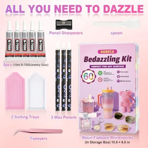 75000Pcs Bedazzling Kit 60 Color Bedazzler Kits with Rhinestones 3mm
