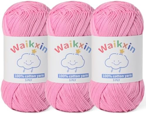 3 Pack of 100% Cotton Yarn for Crocheting,Baby Yarn for Crocheting Soft,5 Ply Milk Cotton Yarn,#2 Sport Weight Cotton Yarn,10.6oz/787.4yds Amigurumi Yarn for Puzzle,Clothes&DIY Crafts.(3 Deep Pink)