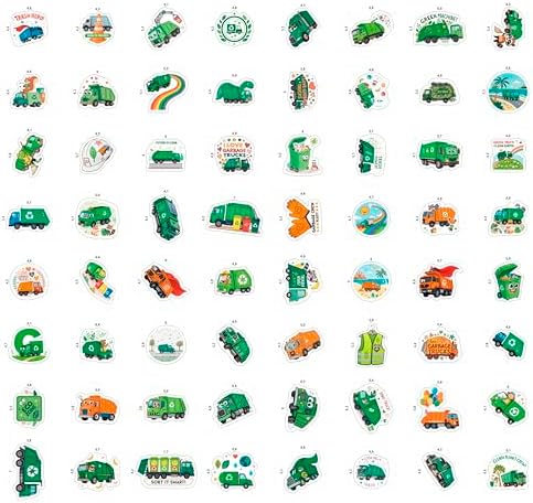 100Pcs Garbage Truck Stickers for Water Bottle, Laptop - Trash Truck Stickers - Garbage Car Party Supplies & Decoration- Gift for Women & Men