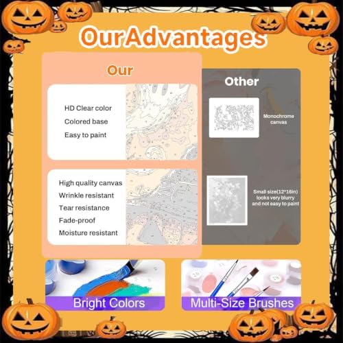 Halloween Paint by Numbers for Adults, Pumpkin Paint by Number on Canvas