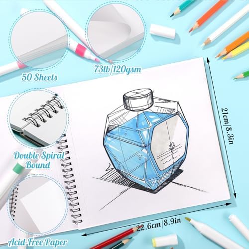 Marker Paper Pad 8.3 × 8.9 in, 50 Sheets, 120gsm, Spiral Bound | Bleed-Resistant Coated Paper, Acid-Free, Smooth for Alcohol Markers, Tear-Off Pages, Flat-Lay Spiral Design