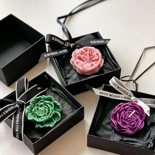 4 Pcs Flower Silicone Molds, Flower Candle Molds for Candle Making,3D Floral Silicone Resin Mold Peony Rose Ranunculus Fondant Mold for Chocolate Cake Decorating Soap Wax Resin Craft