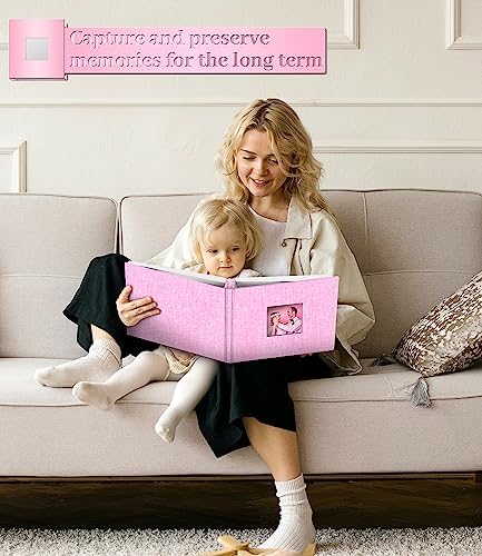 Artfeel Photo Album Self Adhesive Scrapbook Album for 3x5 4x6 5x7 8x10 Pictures,60 Pages Linen Cover with Display Window DIY Photo Book,Ideal Gifts for Family Travel Wedding Baby