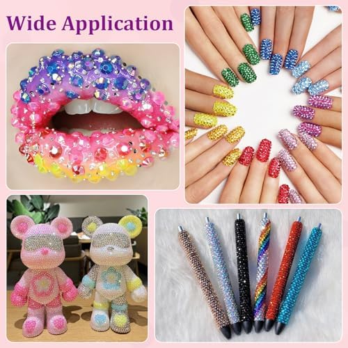 6600Pcs Resin Rhinestones for Crafting with Tweezers, Mixed-Color 5mm Bedazzling Crystal with 1Pcs 10ml B7000 Jewelry Glue for DIY Crafts Clothing Tumblers Shoes Fabric Nail Art