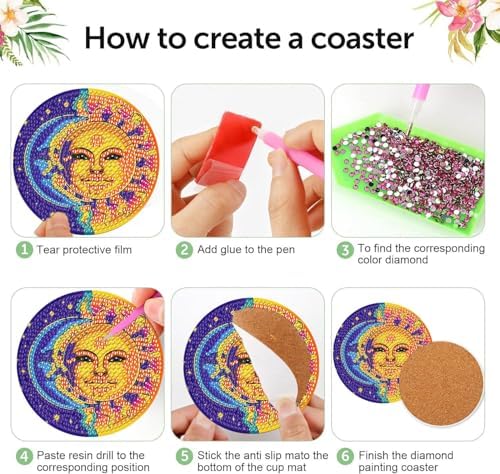8 Pcs Diamond Art Coaster Kit for Adult with Holder, Diamond Coasters 4x4in