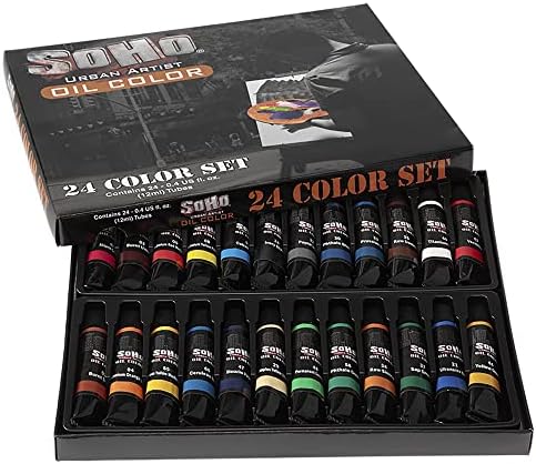 Soho Urban Artist Oil Paint Value Set of 24-12mL Tubes, Triple-Milled Oils with Refined Linseed - Smooth Application, True Color Mixes, Ideal for Brushes & Palette Knives