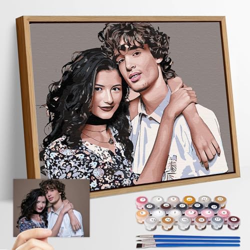 CUSTOM STEWARD Custom Paint by Numbers Kit, DIY Personalized Canvas Painting Set with Acrylic Paints, 3 Brushes, Numbered Canvas, Home Decor, Gifts for Girlfriend Boyfriend Couples Valentines