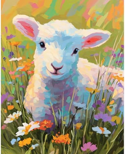Natuyalo Sheep Paint by Numbers for Adults Animals DIY Paint by Numbers Acrylic Paint on Canvas Colorful Art Painting by Numbers Kits for Beginner 16x20 inch (Without Frame)