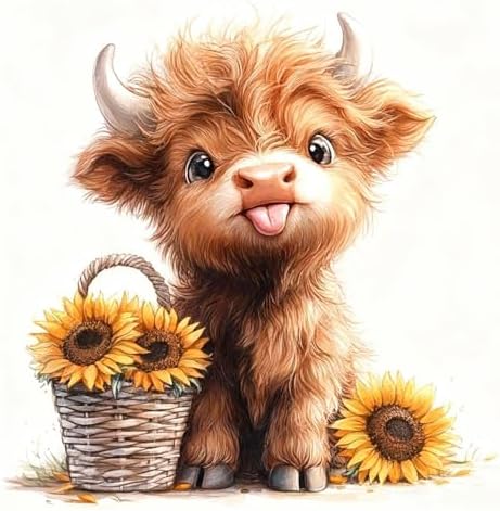 Amaieuin Highlan Cow Paint by Number Adult,Paint by Number Kits for Adults,Cow Canvas Paint by Numbers for Adults,Gifts and Home Wall 16x16in