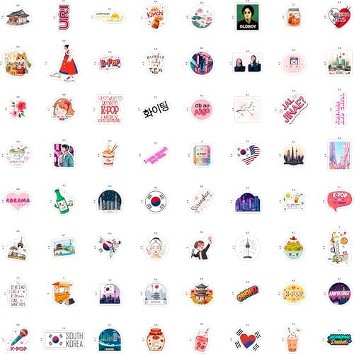100Pcs South Korea Stickers for Luggage, Water Bottle - South Korean Gifts - Korean Party Supplies & Decorations - Korea Decals Waterproof - Gift for Women & Men