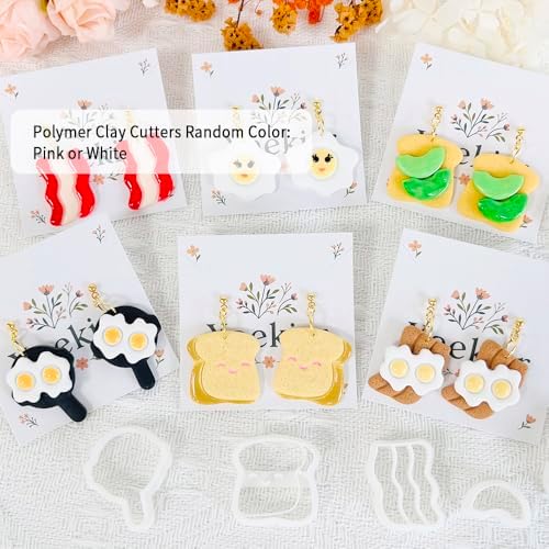 Xaekicr 8Pcs Breakfast Theme Polymer Clay Cutters Set – Toast, Bacon, Egg Shapes | Fun Clay Earring Cutters | Polymer Clay Molds for Jewelry Making | Clay Tools for DIY Crafts