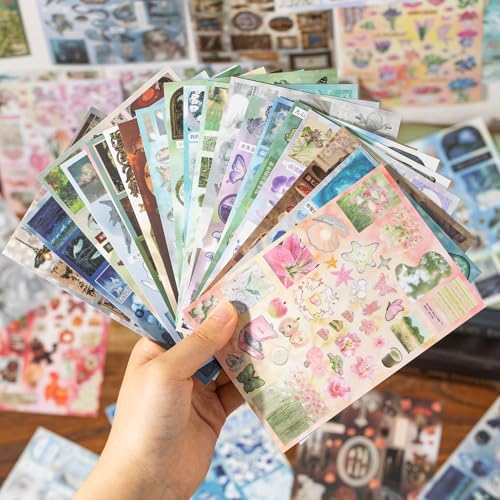 Japanese Retro Sticker Book, 800 Cartoon Stickers Book with Art Coated Paper Creative Activity Stickers for Adults, DIY Scrapbooking Phone Cases Laptops Party Gifts (Starlight Old Dreams)