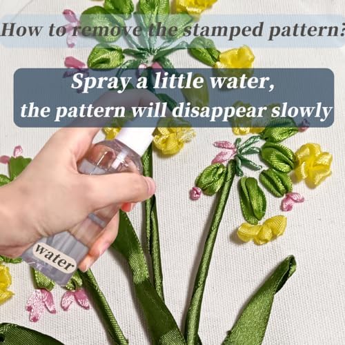 FONNUY Ribbon Embroidery 3D Flowers Pattern Design Kit Embroidery DIY Handwork Set Oval Home Decoration (Yellow Begonia)