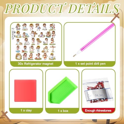30 Pcs Diamond Art Magnet Kits for Adults Beginner Magnetic Jesus DIY Diamond Painting Kits for Special Shape Gem Art Crafts Fridge Refrigerator Magnet for Beginners Gifts